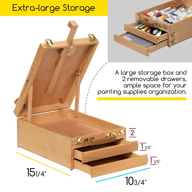 MEEDEN Large Tabletop Easel Sketchbox, Adjustable Solid Beech Wood Desktop Easel Box, Travel Easel for Artists, Table Top easels for Painting, Wooden Art Storage Box for Artist, Adults & Beginners - Image 5